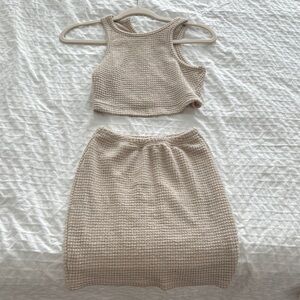 Beige Knit Women's Skirt Set